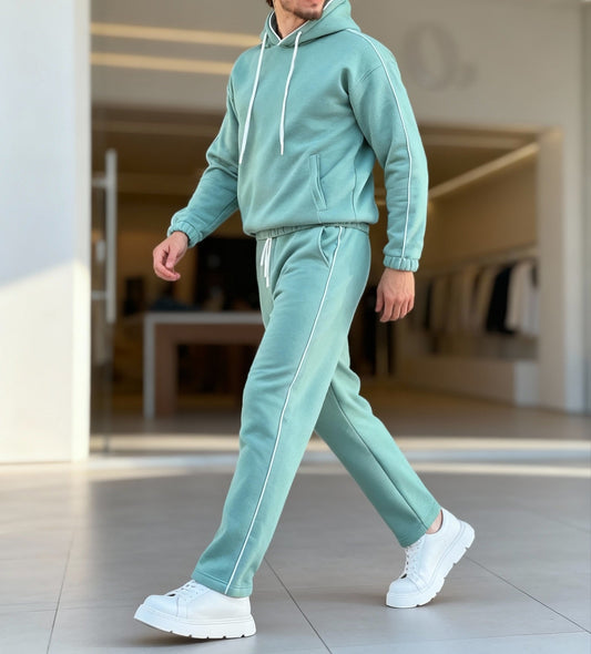 Men's Mint Green Contrast Piping Tracksuit