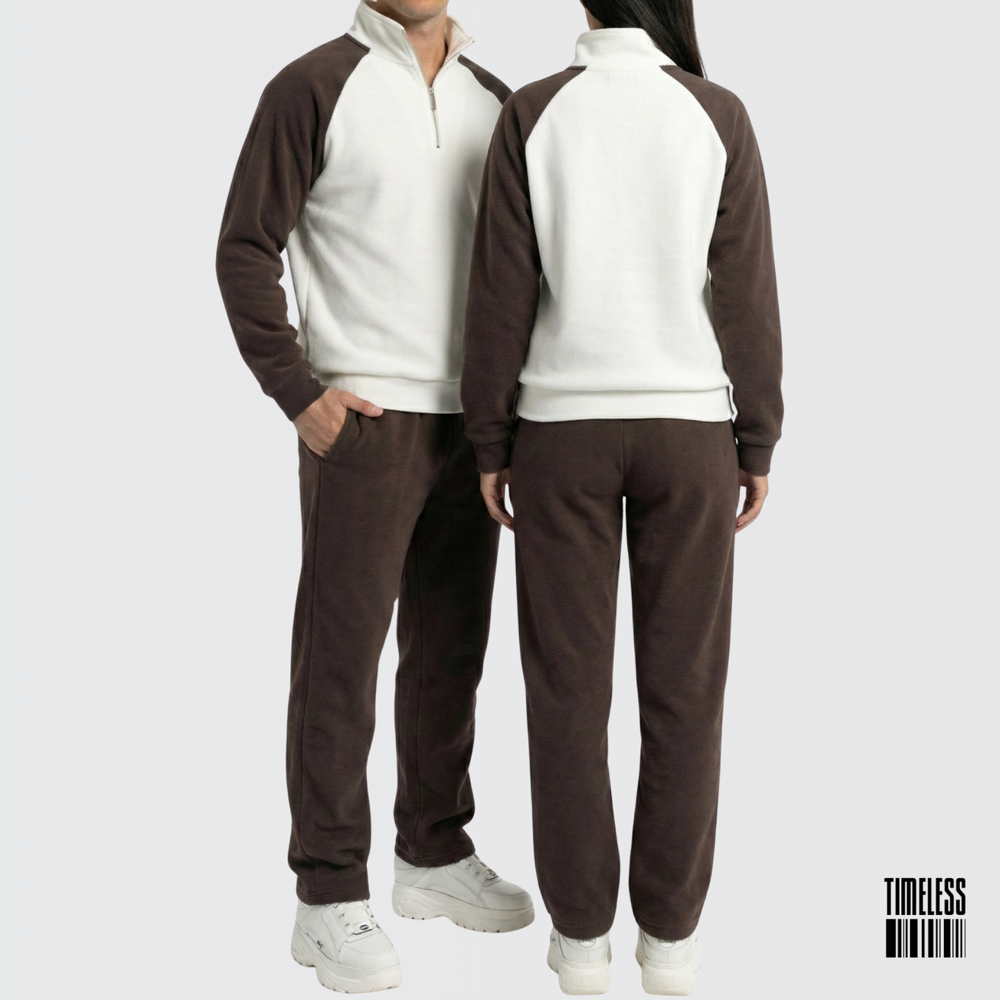 Unisex Polar Fleece Tracksuit Brown & White
