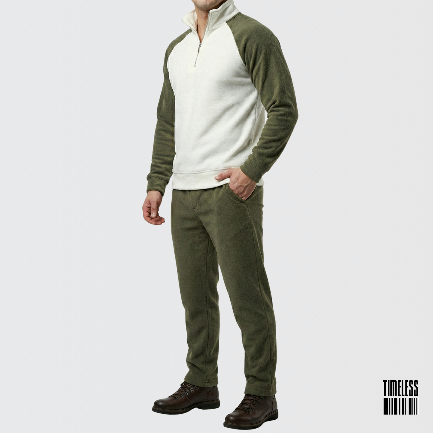 Unisex Polar Fleece Tracksuit Olive & White