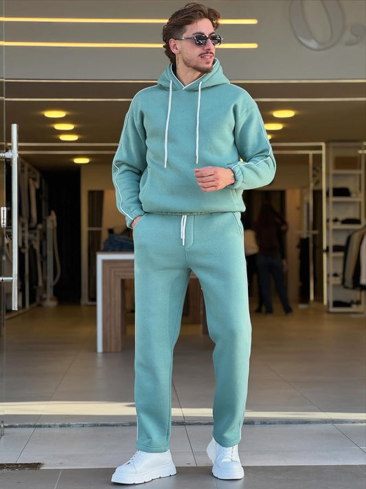 Men's Mint Green Contrast Piping Tracksuit