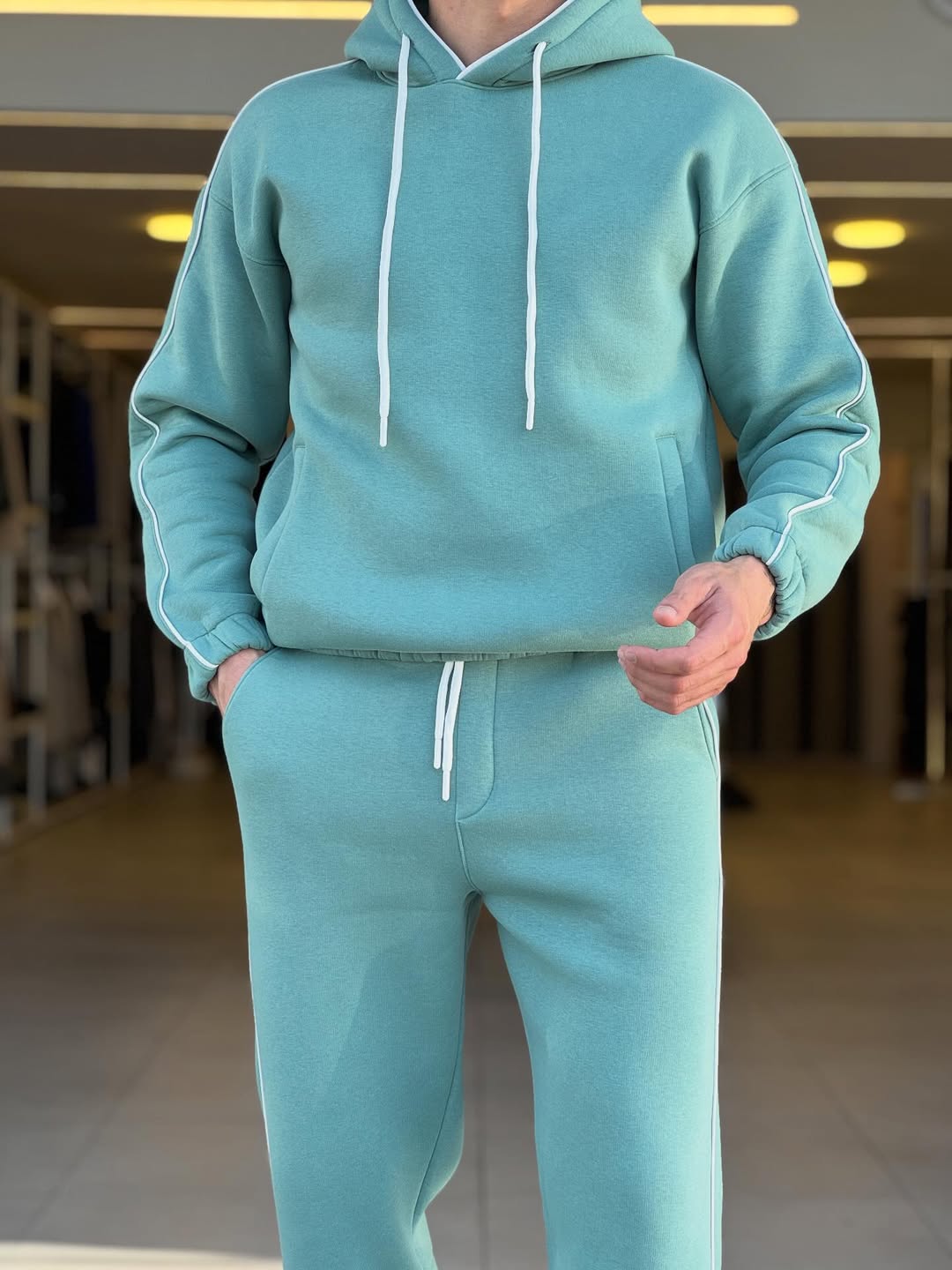 Men's Mint Green Contrast Piping Tracksuit