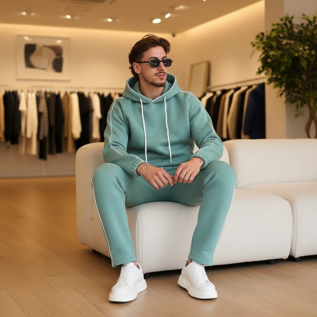 Men's Mint Green Contrast Piping Tracksuit